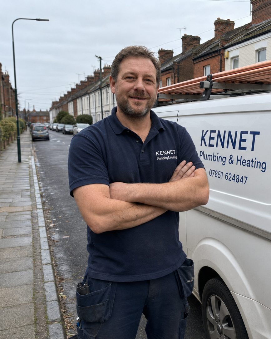 Mark Kennet, owner of Kennet Plumbing and Heating, standing by his branded van in Caversham